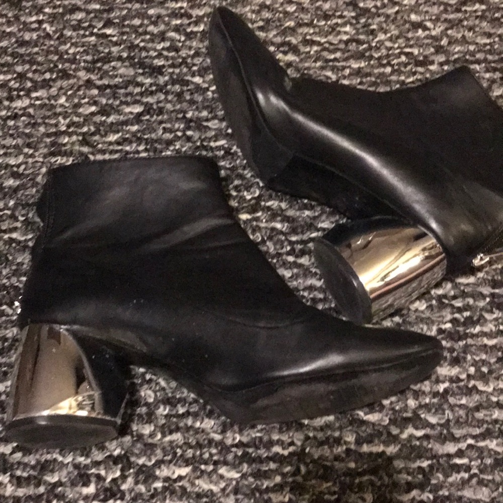Black ankle boot with silver chunky heels